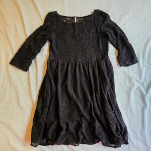 Free People Black Lace Mini Dress - long sleeve, sz S boho festival